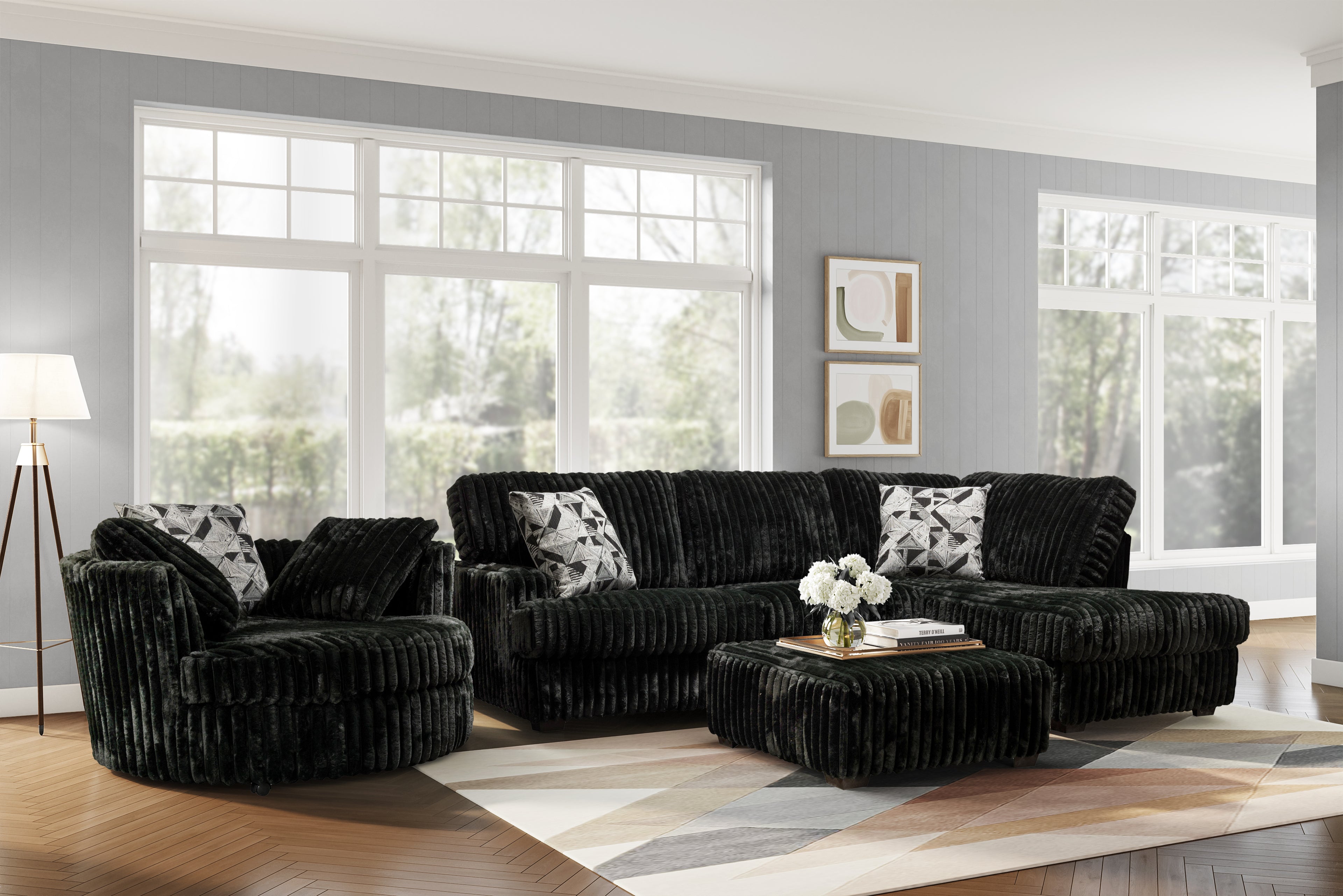 6112 / 6112 Right Hand Chase & Left Hand Sofa MONDO BLACK