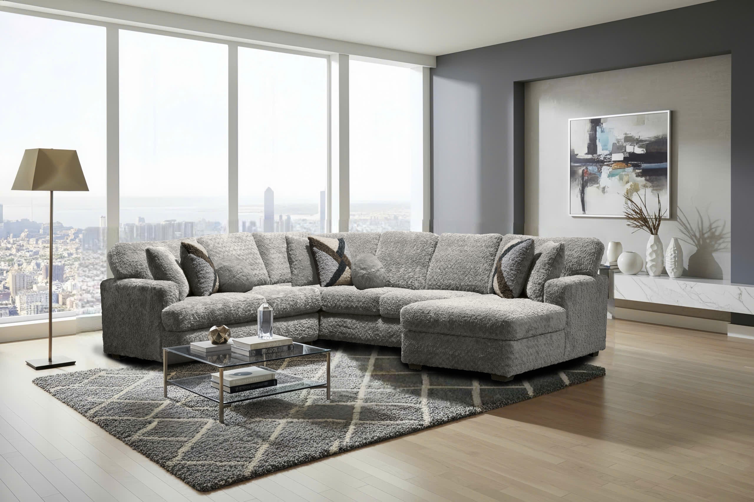 63 RHF Chaise & LHF Sofa Grey Sectional Upholstery