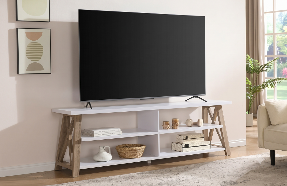 TV Stand White & Natural Finish