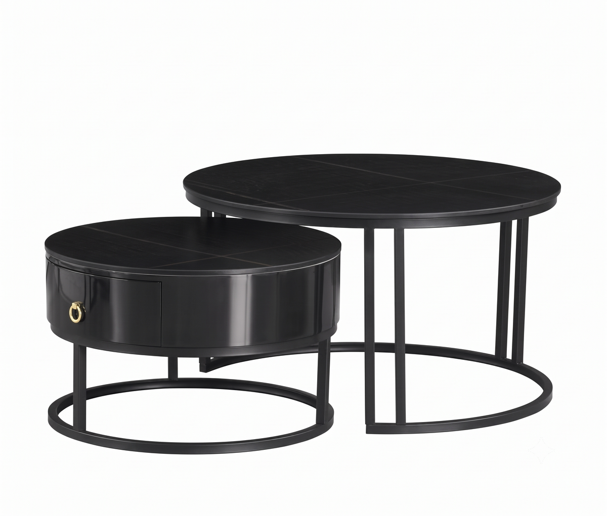 Marquina Midnight Black Stone Top With Black Steel Base Set of 2