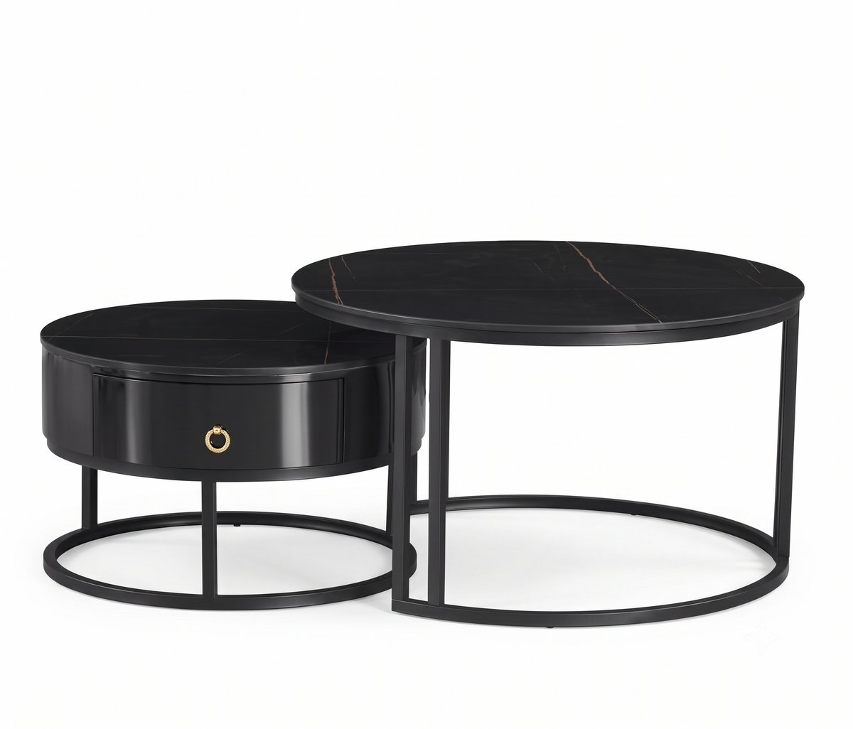 Marquina Midnight Black Stone Top With Black Steel Base Set of 2