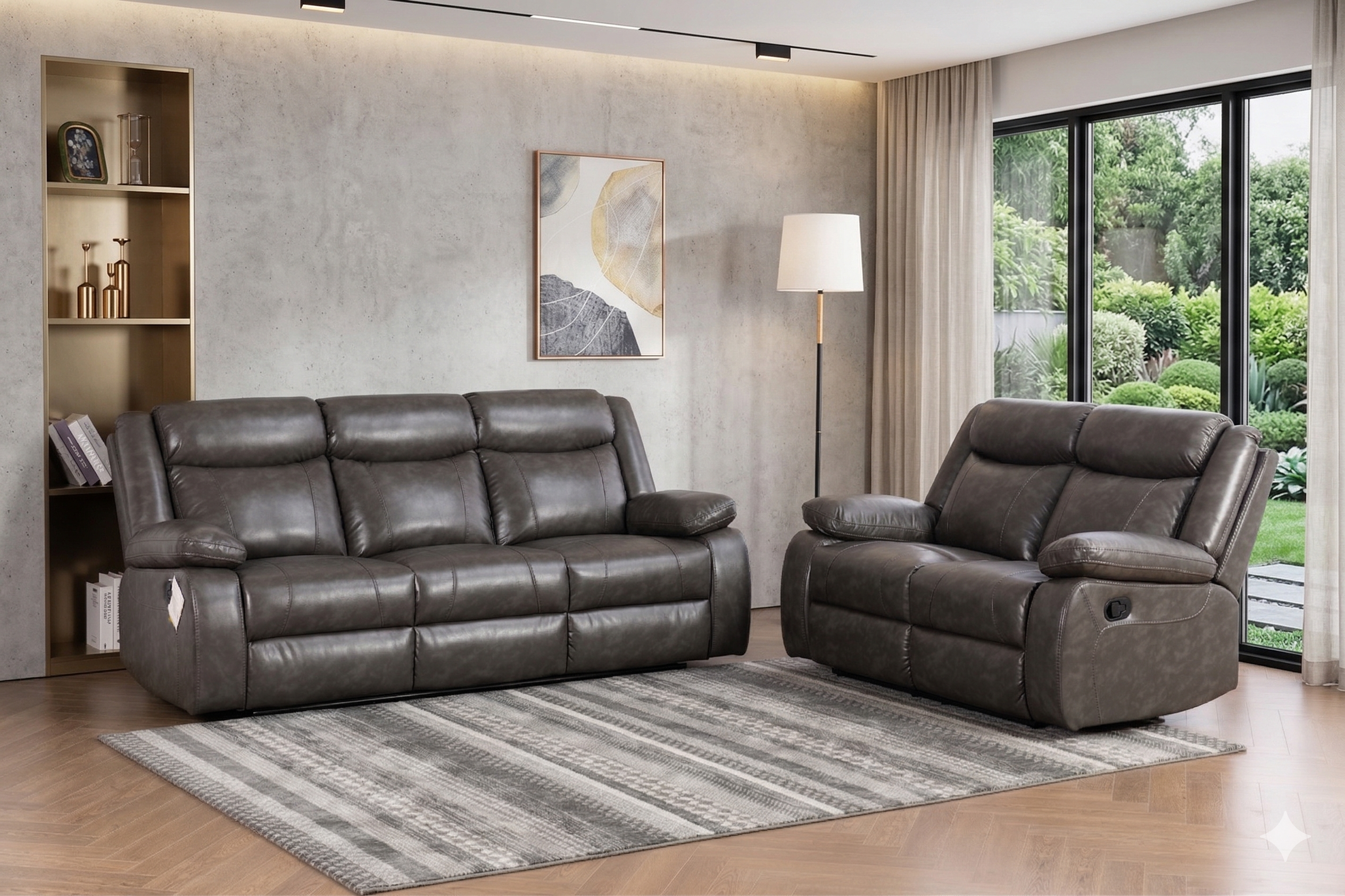 SALEM-TTG- Leather Loveseat & Sofa- Manual Recliner