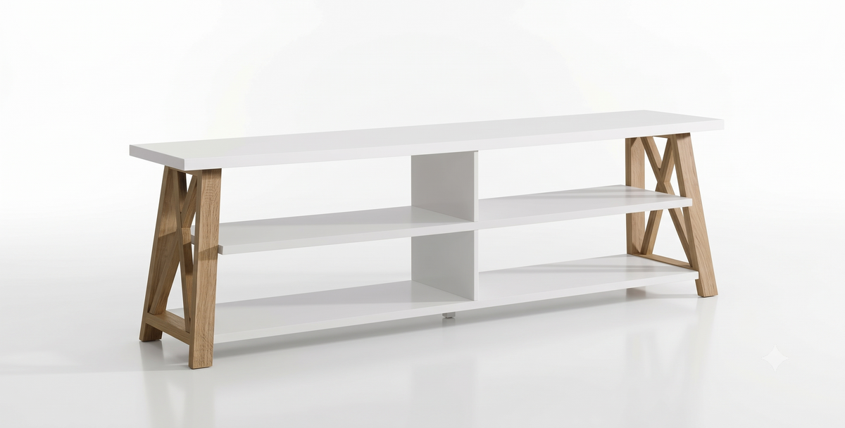 TV Stand White & Natural Finish