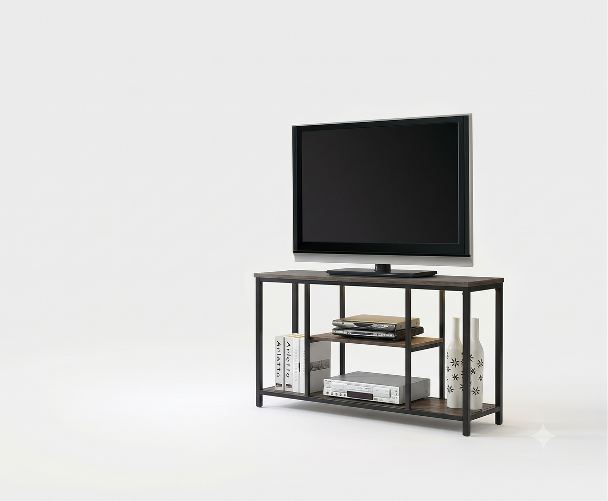 TV Stand Distressed Wooden Top & Metal Base