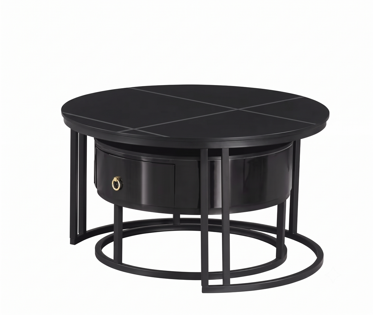 Marquina Midnight Black Stone Top With Black Steel Base Set of 2