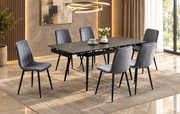 Sintered Stone Marble Top & Drake Grey Velvet Chair Dining Set 7 Pc